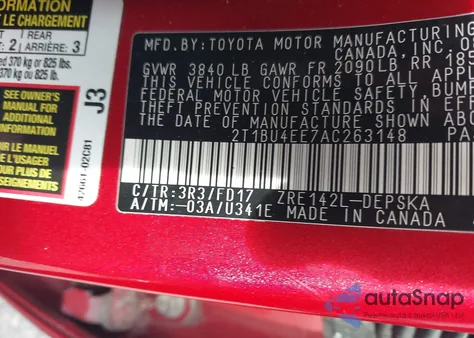 2010 Toyota Corolla S из США, поврежденный, VIN 2T1BU4EE7AC263148